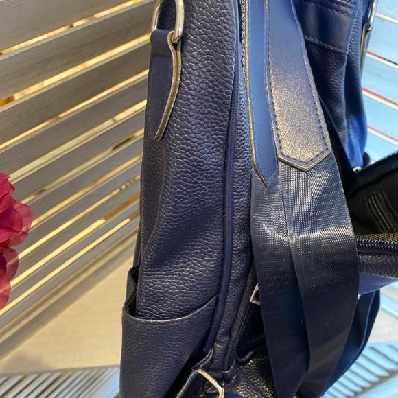 Navy Faux Leather Backpack Bag - Picture 3 of 7